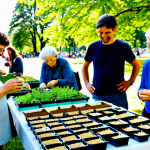 퍼머컬처 진행을 위한 커뮤니티 자원 - **Prompt:** A vibrant community seed swap event in a sunny park. People of diverse ages are exchangi...