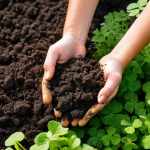 퍼머컬처의 도전 과제와 해결 방안 - **Permaculture Soil Regeneration in Action:** A close-up, ground-level perspective of rich, dark, an...