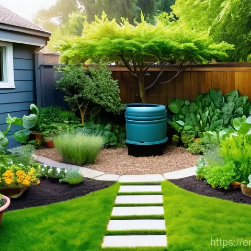 퍼머컬처 생태 디자인 전략 - **"A vibrant, thriving backyard permaculture garden, seen during a sunny afternoon. The scene showca...