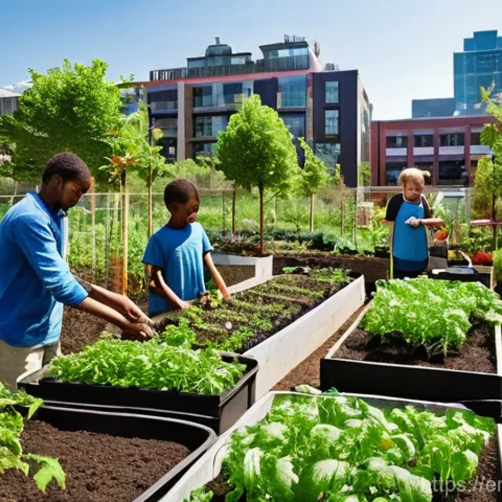 퍼머컬처와 사회적 기업의 역할 - Vibrant Urban Permaculture Hub**
* **Prompt:** A bustling, diverse urban permaculture farm in a c...