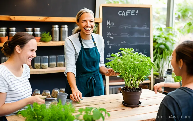 퍼머컬처 카페 운영 노하우 - **Farm-to-Cafe Connection at a Farmer's Market:**
    A sunny, bustling farmer's market scene where ...