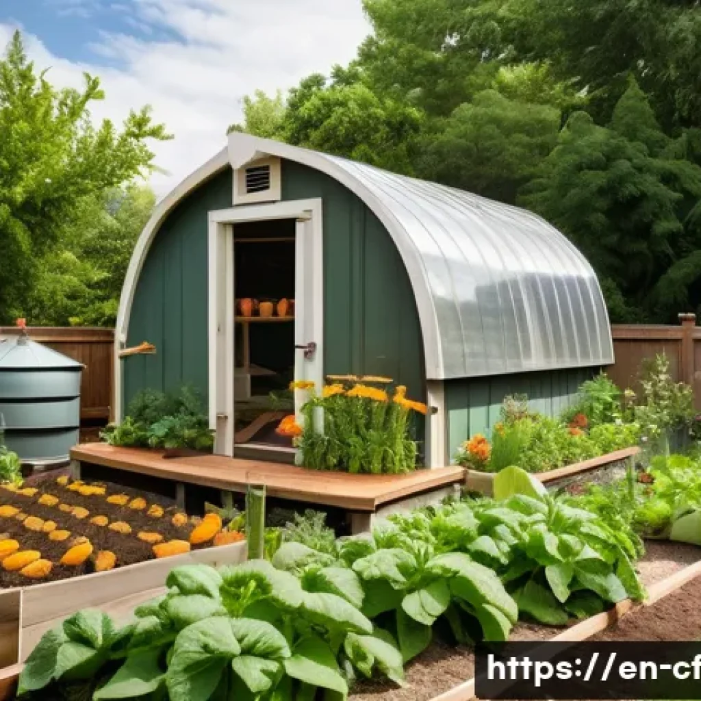 퍼머컬처의 경제적 이점 - A lush permaculture garden showcasing diverse plant species including beans, squash, sweet potatoes,...
