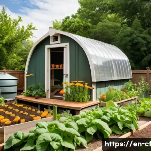 퍼머컬처의 경제적 이점 - A lush permaculture garden showcasing diverse plant species including beans, squash, sweet potatoes,...
