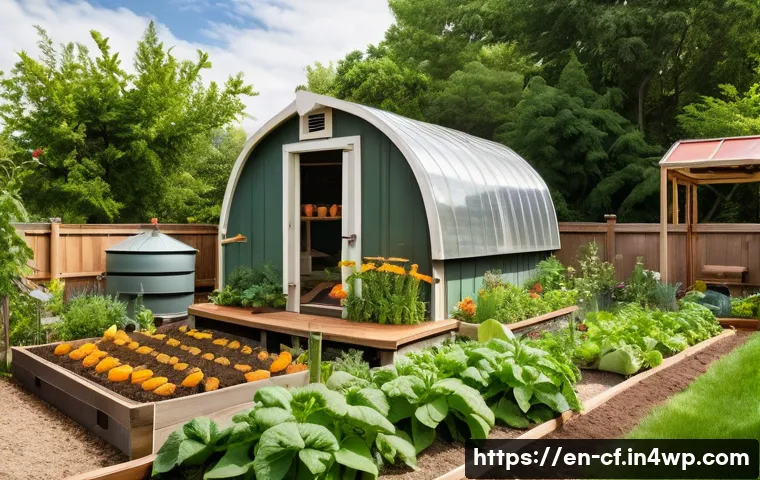 퍼머컬처의 경제적 이점 - A lush permaculture garden showcasing diverse plant species including beans, squash, sweet potatoes,...